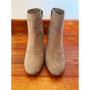 gray suede heeled booties
